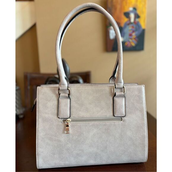 ST. BARRY - NWT 2-Piece Satchel & Wristlet/Stone Grey Croc-Embossed Faux Leather - Picture 3 of 16